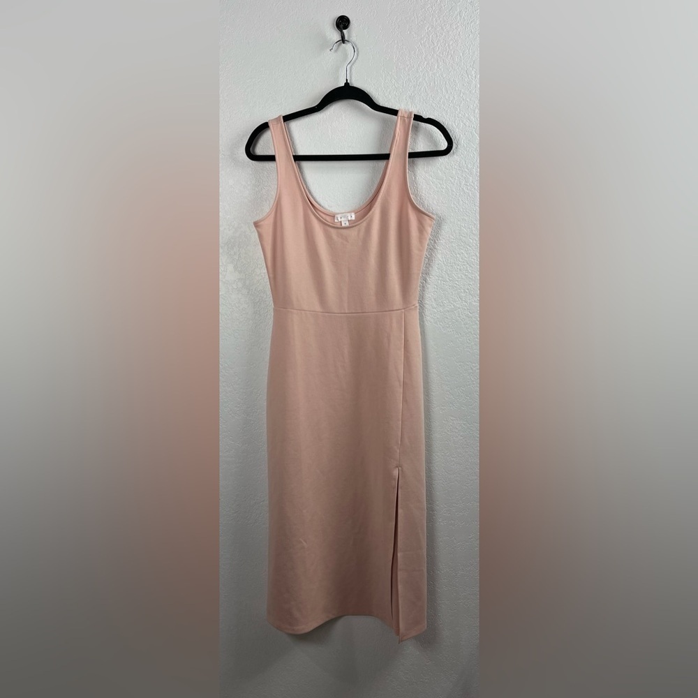 Leith Women’s Scoop Neck Sleeveless Midi Dress Pink Side Slit Sz M Chic Casual